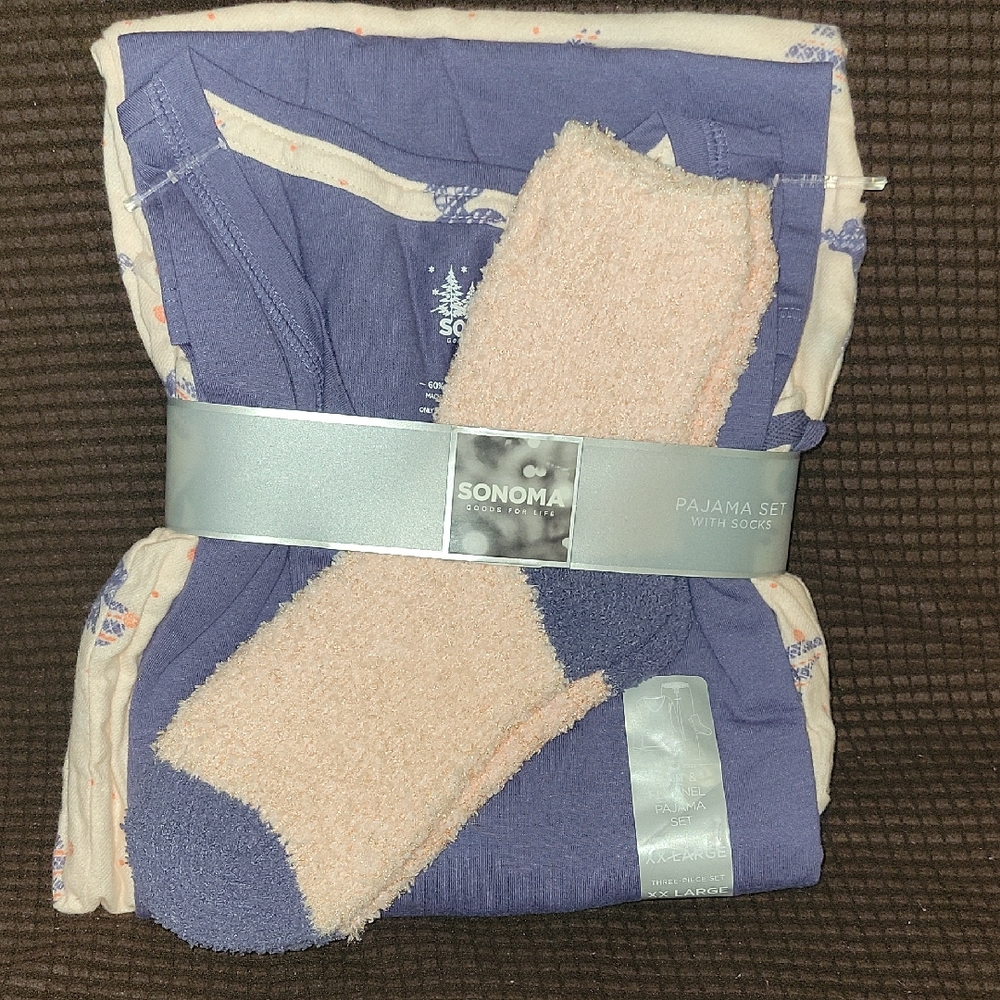 Sonoma Purple and Cream Pajama Set with Socks